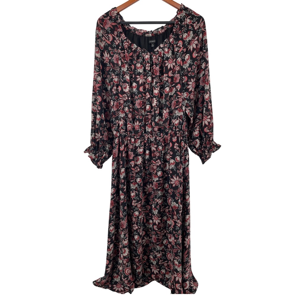 Talbots Maxi Dress Womens Medium Black Floral Dark Cottagecore Romantic Ruffle